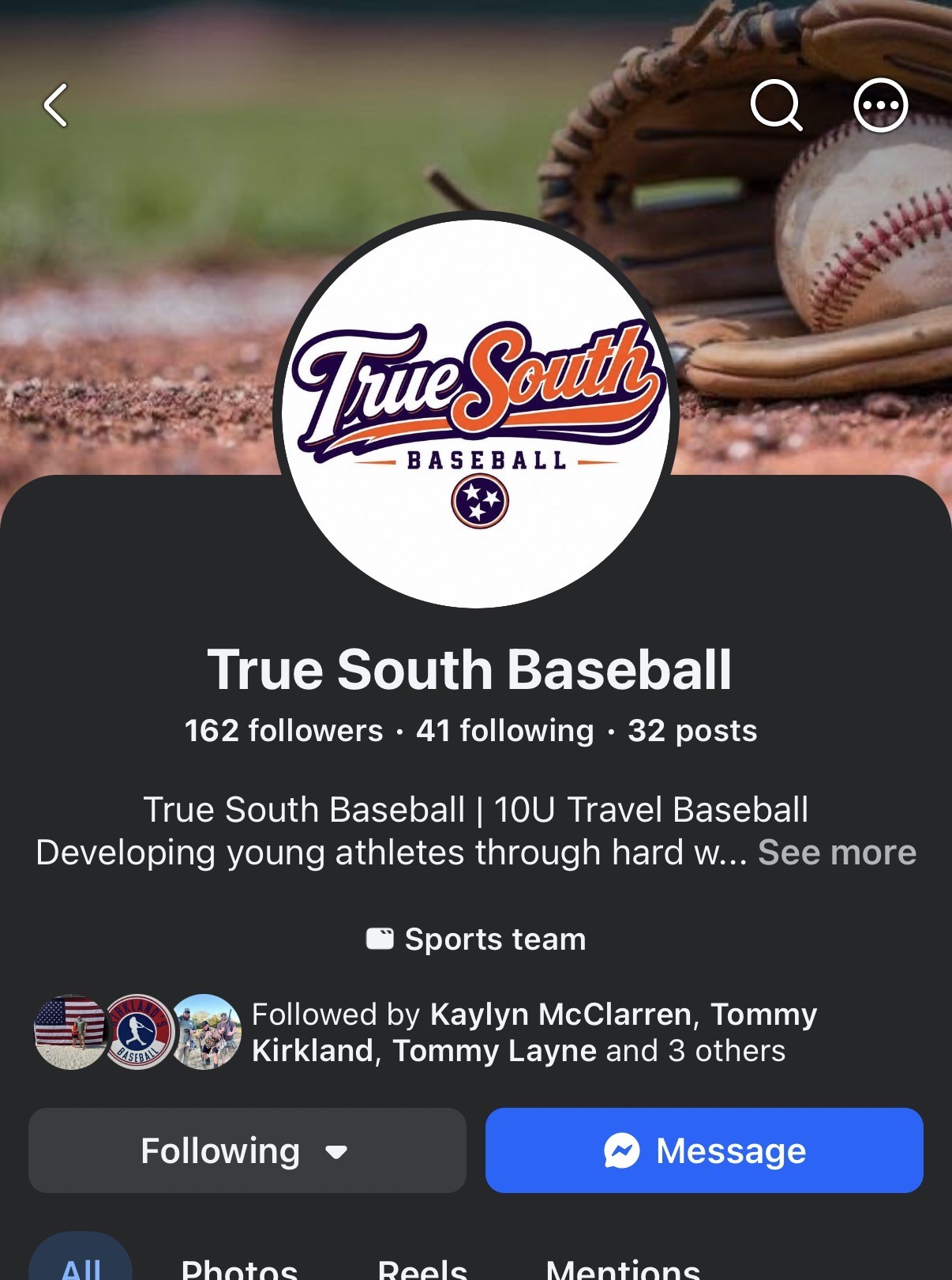 True South Baseball Facebook page, managed by Broadhead Solutions